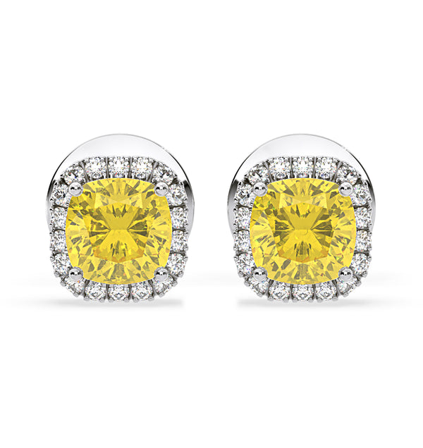 Beatrice Yellow Lab Diamond Cushion Cut 1.30ct Halo Earrings in 18K White Gold - Elara Collection